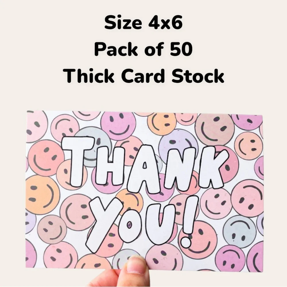 50 Pack 4x6 THANK YOU INSERTS, Thick Card Stock Blank on Back TOP SELLER